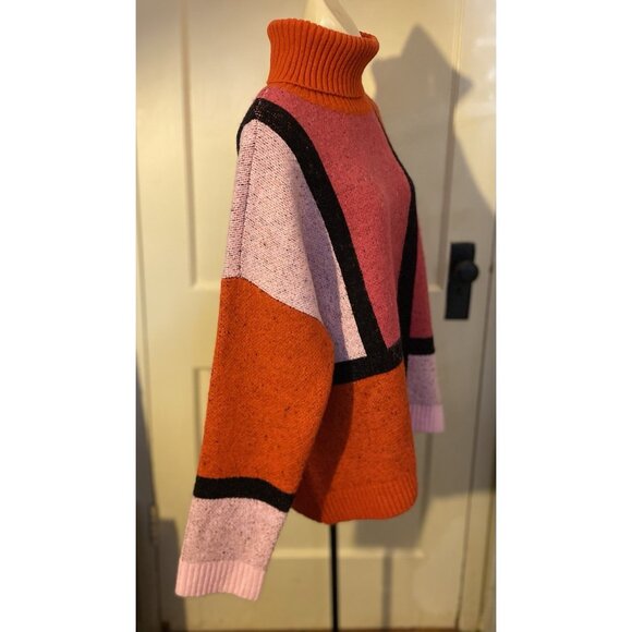 WynneLayers Colorblock L Turtleneck Women Intarsia Sweater Retro Mod Neon - Picture 3 of 16